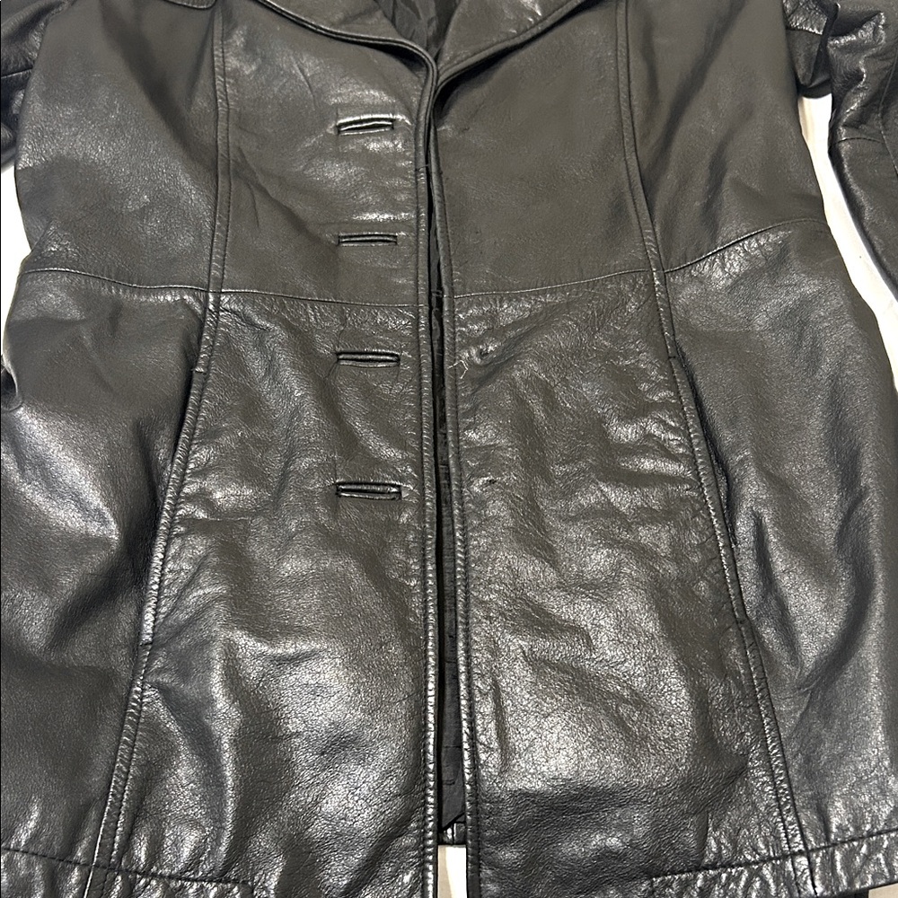 Vintage Jacqueline Ferrar Black Leather Coat with attached belt - Picture 10 of 12